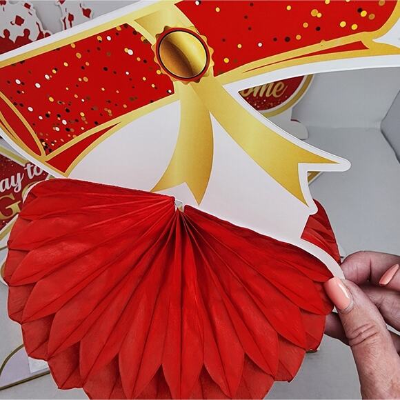 New Graduation Decorations Grad Party 9 Pc Table Toppers Red & White Party Decor - Picture 3 of 4